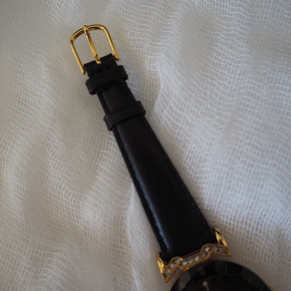 Pierre Nicol gold crystal lug faceted black leather watch - Picture 8 of 14